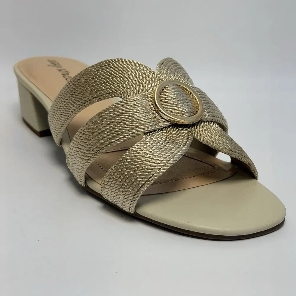 Easy Street Women’s Onyx Beige Woven Heeled Slide Sandals US 11W 31-8904 New